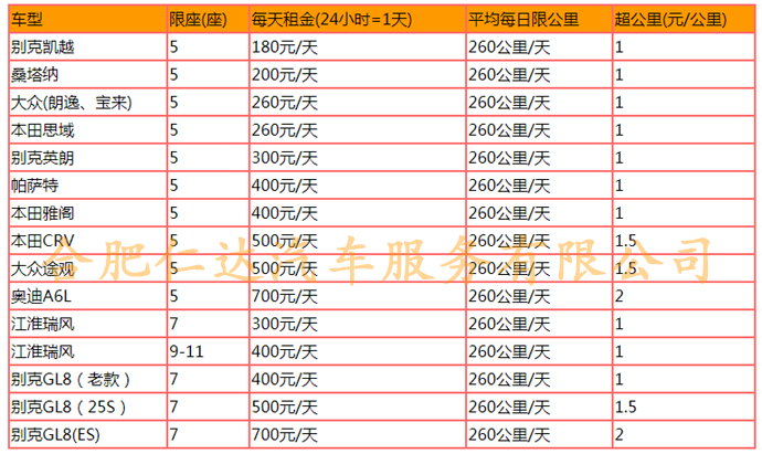 合肥自驾租车价格